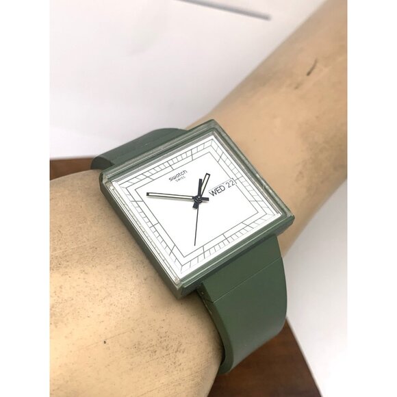 Swatch Women's Watch SO34G700 What If Swiss Quartz White Dial Green Rubber 33mm - Picture 5 of 14